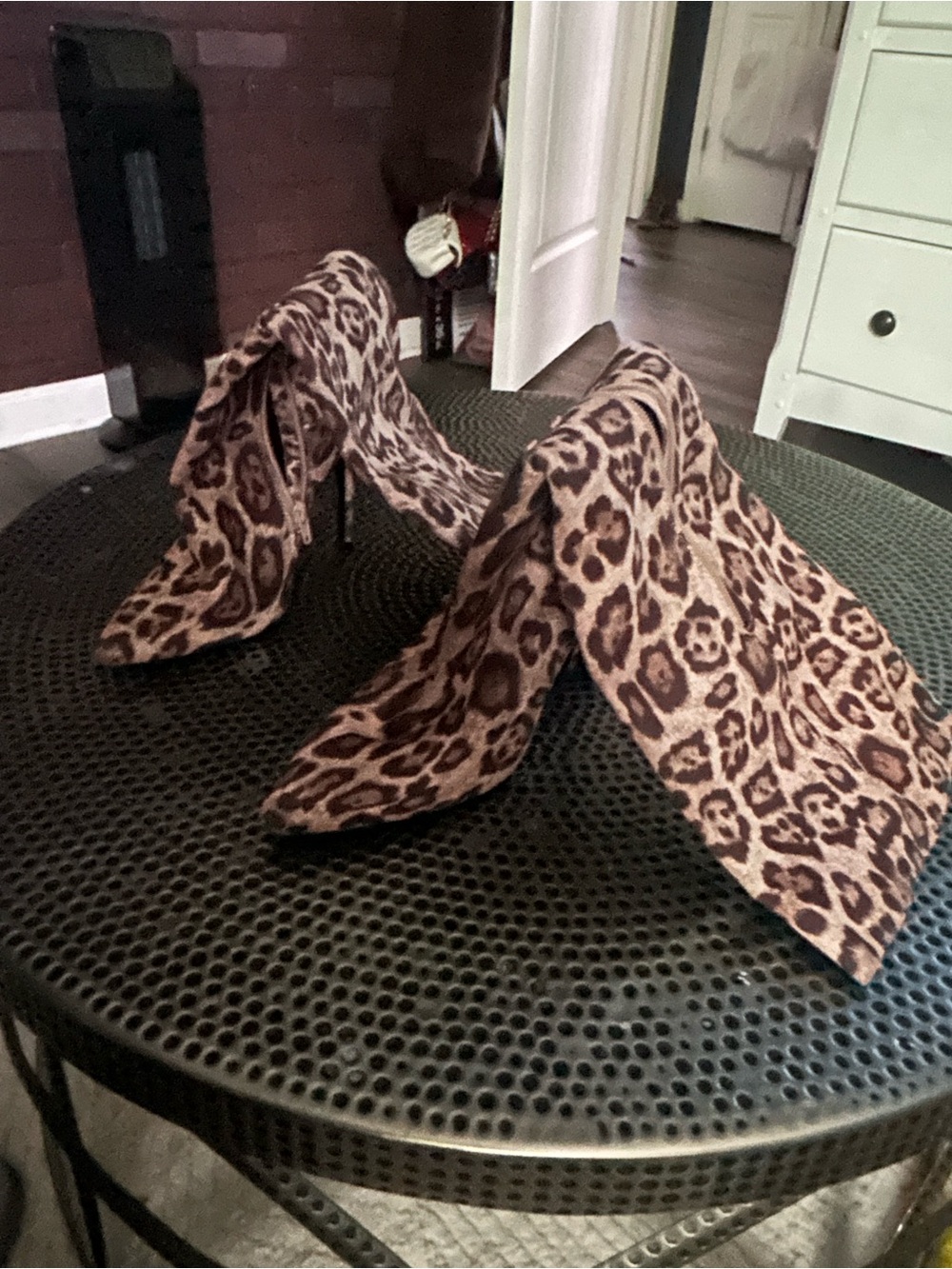 Charles David Leopard Print High Heel Boots - Brown